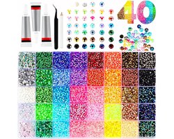 Luxe Strasssteentjes Set - 32000 stuks - 40 kleuren - Strass stenen in doos - DIY Strasstenen - afm 3mm - Lijm met pincet - plaksteentjes - voor ambacht, kleding, mokken, schoenen, stof, nagelkunst