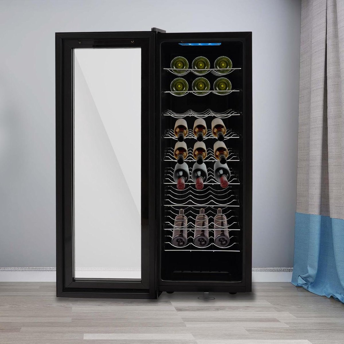 Wijnkoelkast - Flessenkoeler - Wijn bewaren - Nauwekeurige temperatuurregeling - 76 liter - Zwart
