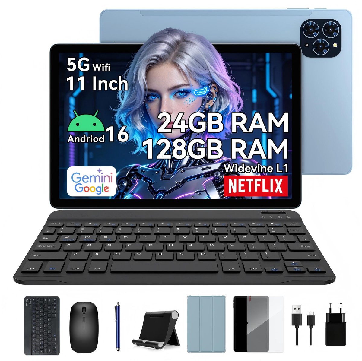 TABWEE T90 Tablet - 8000mAh - 11 inch - 24GB RAM - 128GB ROM - Widevine L1 - Blauw