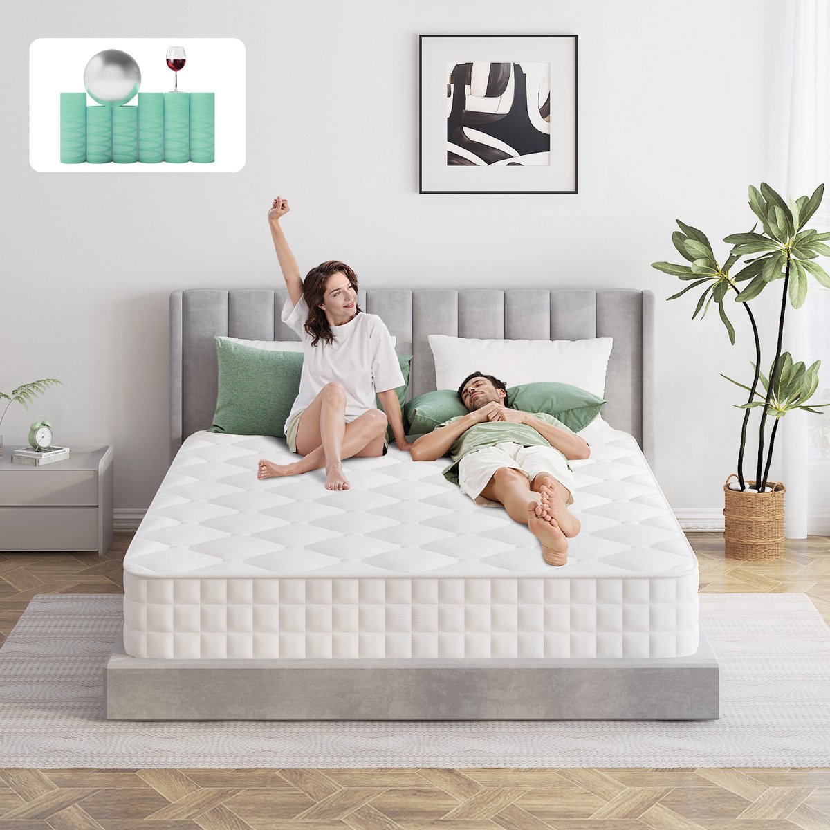 Saikefy Matras 160x200 tweepersoons - 22cm - Pocketvering Matras - 7-Zones - Orthopedisch - Afritsbaar en wasbaar hoeslaken - Anti-Allergie - Traagschuim - Gemiddelde Stevigheid — afbeelding 2