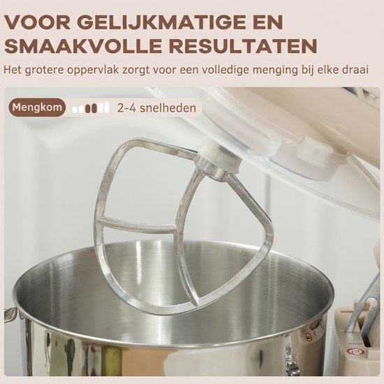 Keukenmachine 1300W - Keukenrobot - 4.5L - Foodprocessor met 6 - standen - Mixer met Mengkom - BPA-vrij - Keukenmixer - 3 Accessoires - Beige van TEKROA — afbeelding 3