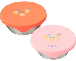 Fresk Snackbox voor Kinderen - 2 stuks - RVS Snackdoos - Vaatwasserbestendige Bewaarbakjes - Fruitbakje School - Vershoudbakjes - Fruitbox - Roze - Summer Fruit