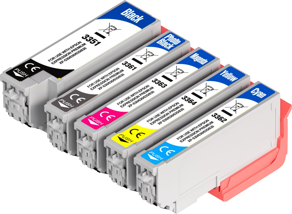 Boxstuff Inkt geschikt voor 33XL - Compatibel met Epson 33 XL - Inkt Cartridge 5-pack voor Epson Expression Premium 3351 / 3361 / 3362 / 3363 / 3364/ 3351 / XP-530 / XP-540 / XP-630 / XP-635 - Pack Kleur en Zwart