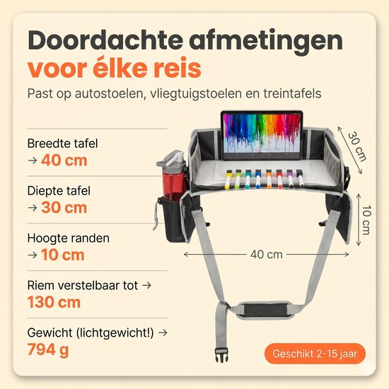Panilli Reistafel Voor Auto- Stiften cadeau - Reistafel voor Kinderen - Autotafel - Speeltafel Auto - Auto Stoel organizer Kinderen - Zwart van Merkloos — afbeelding 5