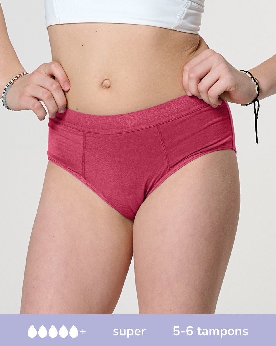 moodies period undies Moodies menstruatie ondergoed super - Bamboe Hipster - maat 140/146 (XXS) Ruby Roze