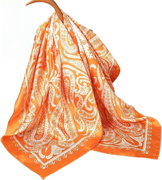 Sjaal - Damessjaals - Accessoiresjaals - 70x70cm - Vierkante sjaals - Zijden textuur - Dames hoofddoek - Sjaals - Oranje