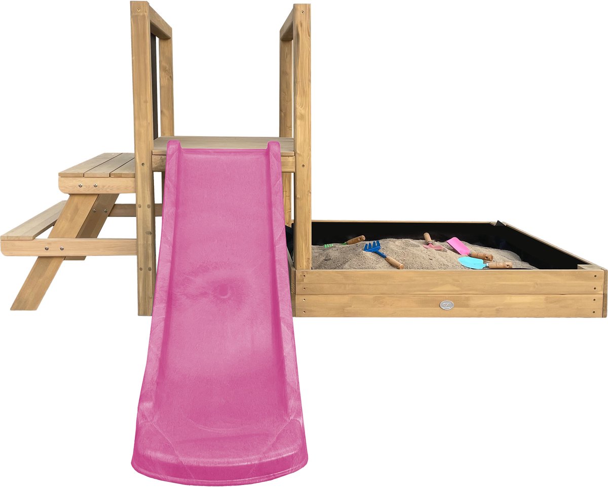 AXI Leah Mini Speeltoren met Zandbak en Picknicktafel – Paarse Glijbaan – Met Krijtbord – FSC hout – Klein speeltoestel voor de tuin / buiten — afbeelding 9