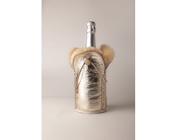 Kywie ® champagnekoeler van schapenvacht – wijnkoeler - 100% natuurlijk – 0,75l – temperatuurbehoudend - geschikt voor champagne, wijn, bourgogne, waterflessen - Zilver Sparkle