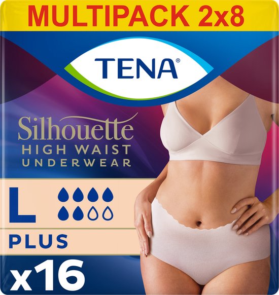 TENA Silhouette Plus multipack L, 16 stuks, hoge taille ondergoed, crèmekleurig.
