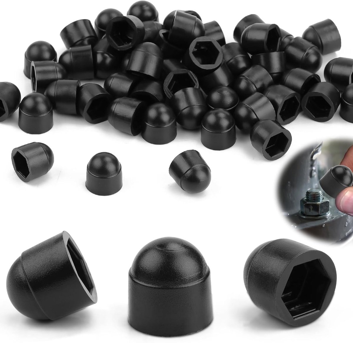 Set van 50 Zwarte M5 Plastic Schroefkappen - Beschermende Deksel voor Draadbouten, Moeren en Schroefdraadstangen