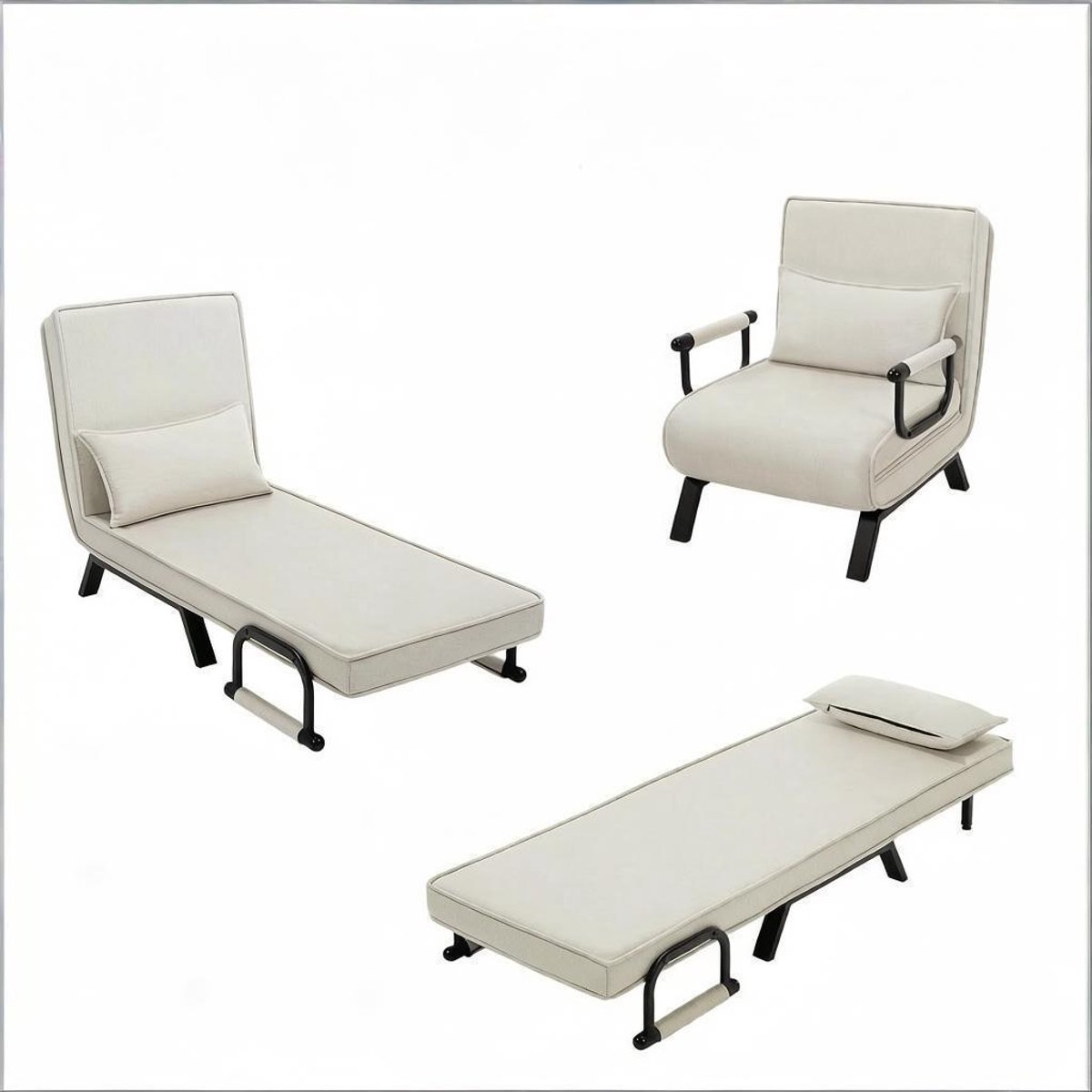 Slaapstoel - 60x184 cm - Inklapbare Slaapbank - Zetelbed – Slaapfauteuil 1 Persoon - Beige