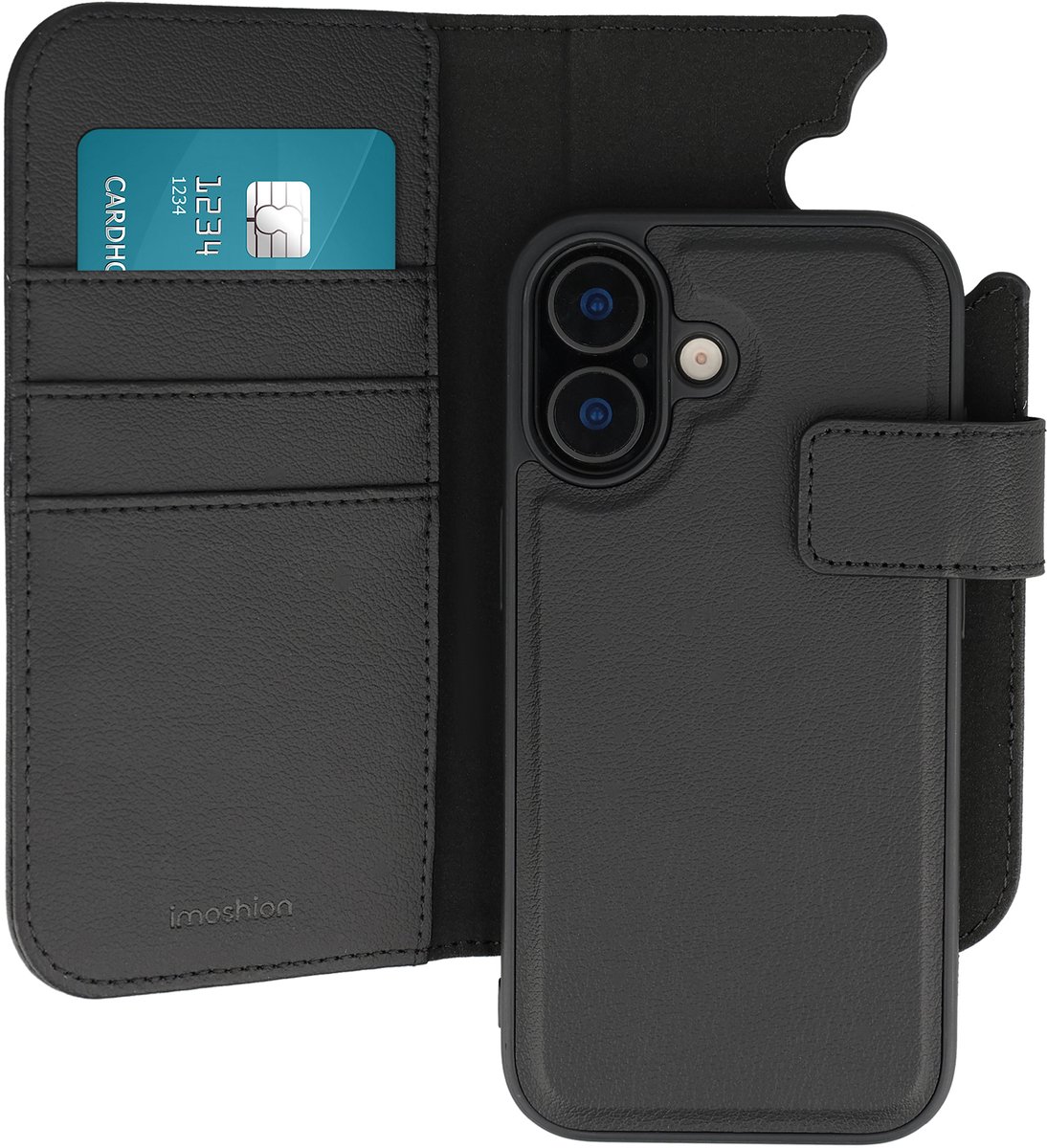 imoshion Hoesje - Geschikt voor Apple iPhone 16 - Uitneembare 2-in-1 Luxe Bookcase - Zwart