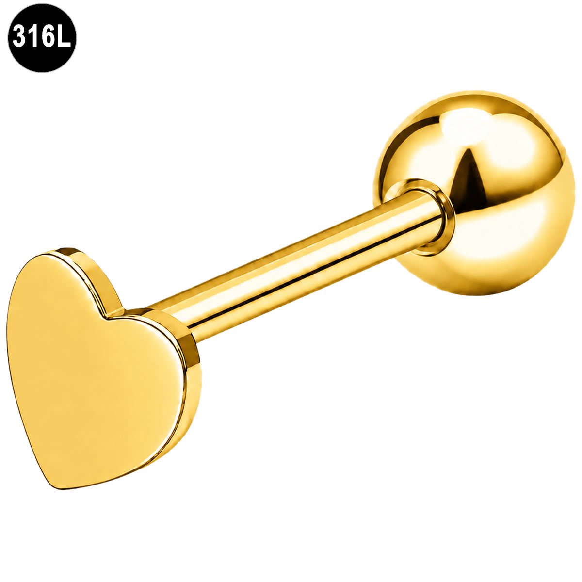 Tongpiercing - Hartje - Goudkleurig - 316L Staal - 1.6mm x 16mm