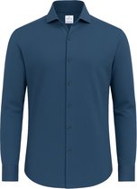 Vercate - Strijkvrij Overhemd - Japanese Knitted - Piqué Katoen - Blauw - Slim Fit - Lange Mouw - Heren - Maat 41/L
