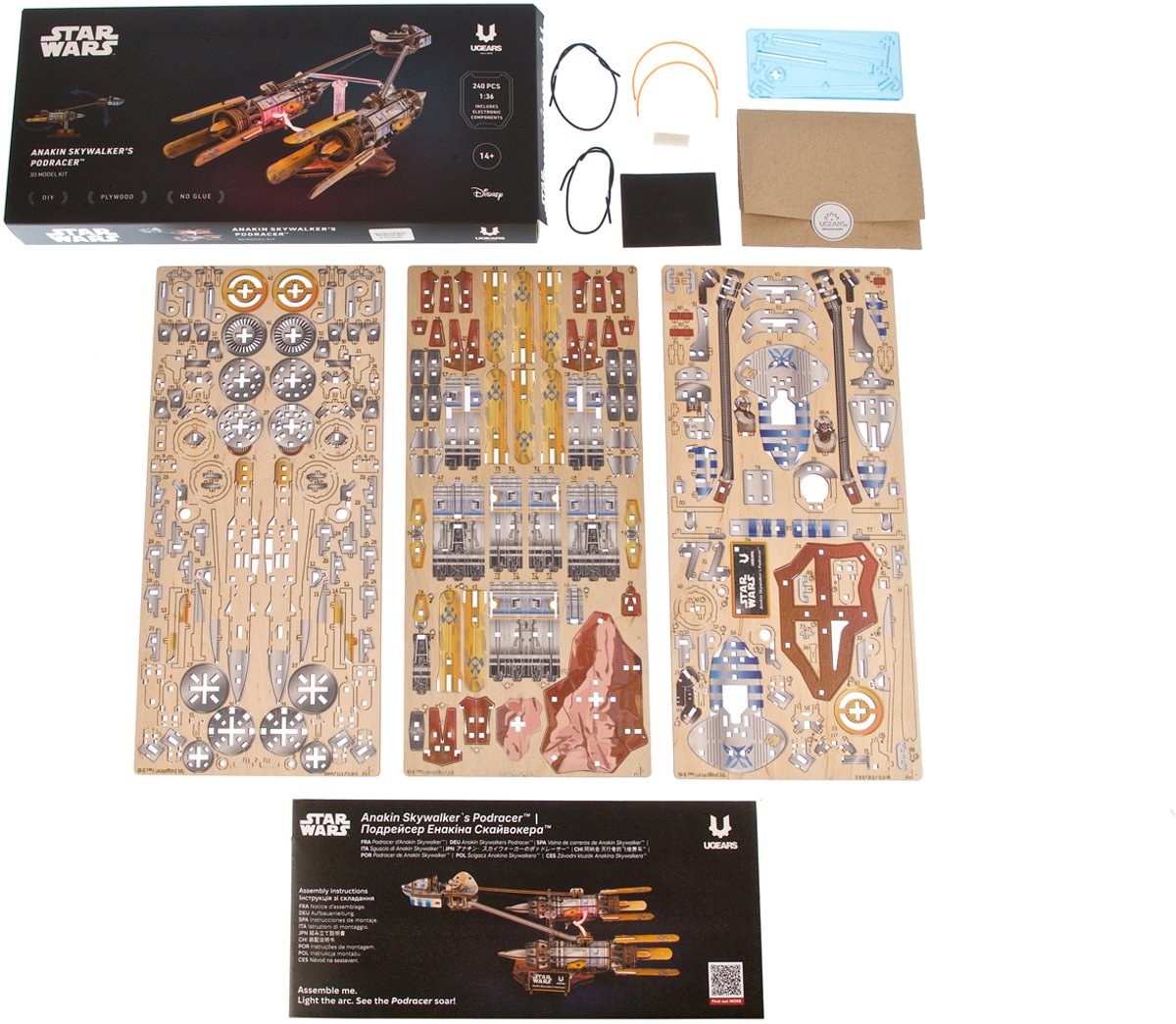 UGEARS 3D Modelbouw - Anakin Skywalker's Podracer - Star Wars - Mechanisch Bouwpakket Hout - Educatief Speelgoed — afbeelding 7