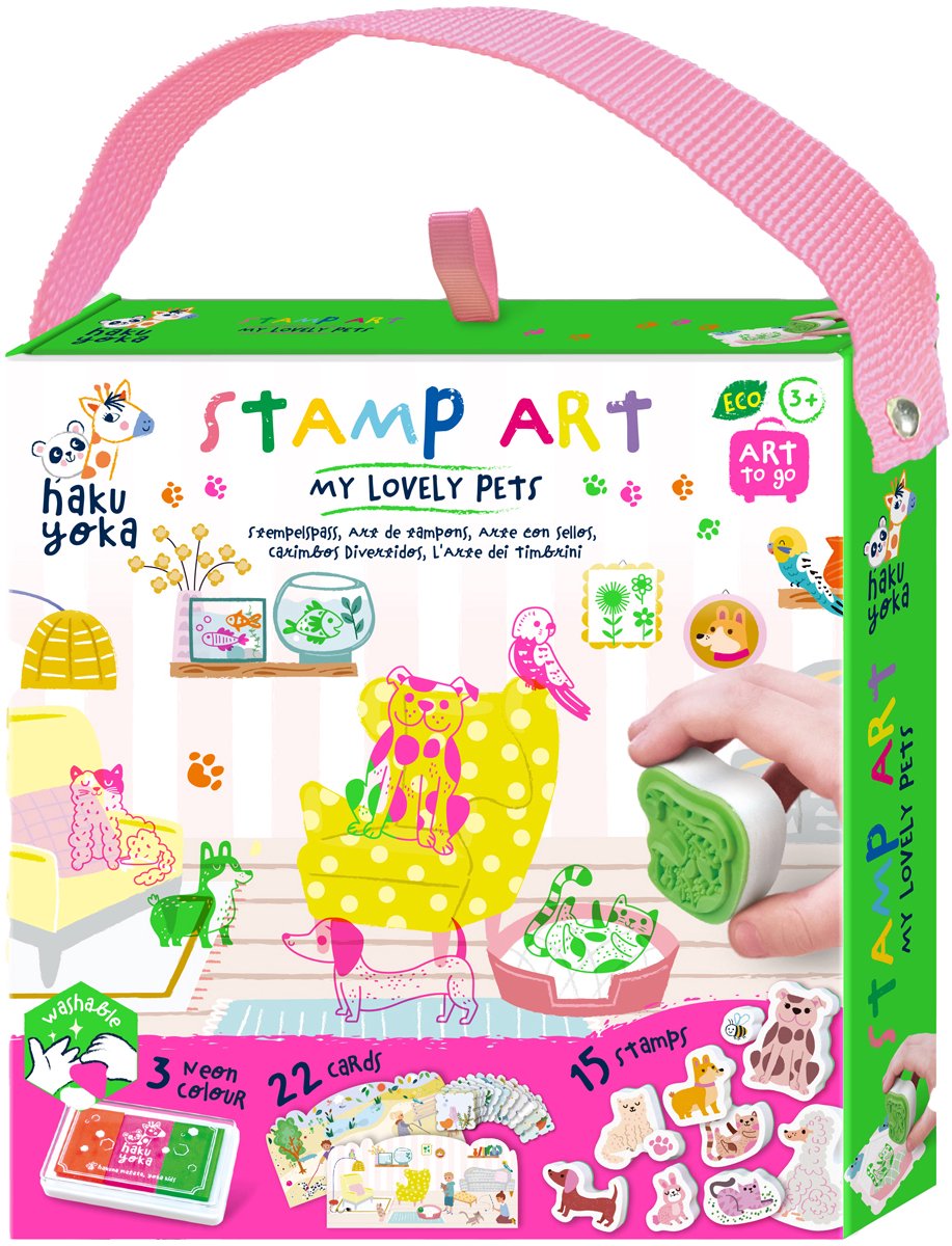 HAKU YOKA Stempelkunst - Mijn Huisdieren - 22 Kaarten, 15 Stempels En 3 Stempelkussens - 3 Jaar