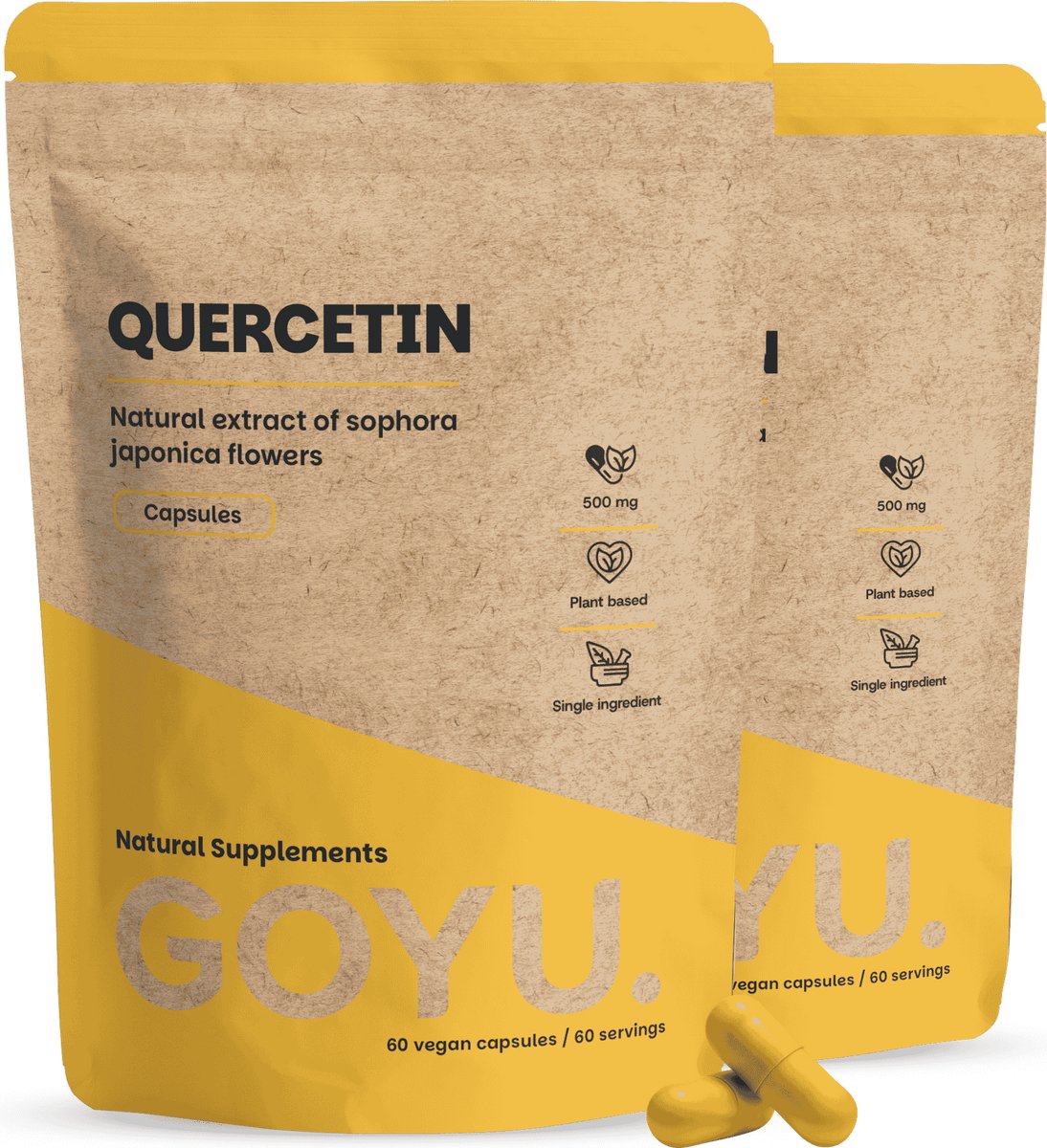 GOYU Quercetine 500 mg Combideal 2x 60 Capsules - Immuunsysteem - Vegan - Zonder toevoegingen - Lab getest - 60 dagen voorraad per zakje -