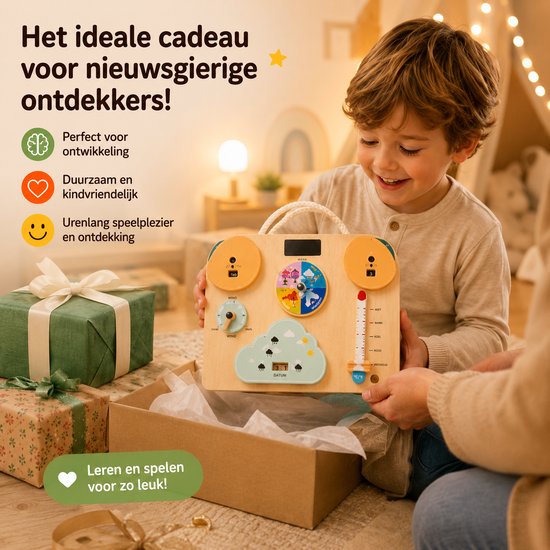 Montessori Busy Board - Educatief Speelgoed voor Peuters - Stimuleert Motoriek & Concentratie - Houten Activity Board - Perfect Cadeau 1-3 Jaar van Merkloos — afbeelding 2