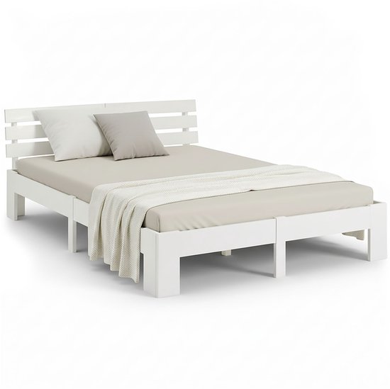 Lit double Homestyle4u 160x200 cm - Lit en bois - Cadre de lit - Blanc