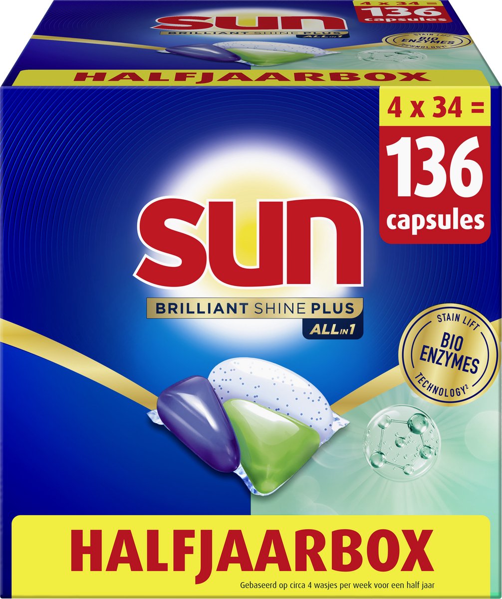 Sun - Vaatwastabletten- Brilliant Shine Plus - All-in 1 - 136 Capsules - Voordeelverpakking — afbeelding 1
