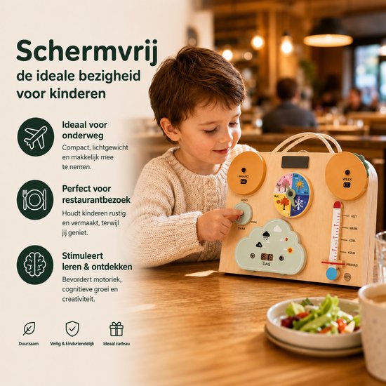 Montessori Busy Board - Educatief Speelgoed voor Peuters - Stimuleert Motoriek & Concentratie - Houten Activity Board - Perfect Cadeau 1-3 Jaar van Merkloos — afbeelding 3