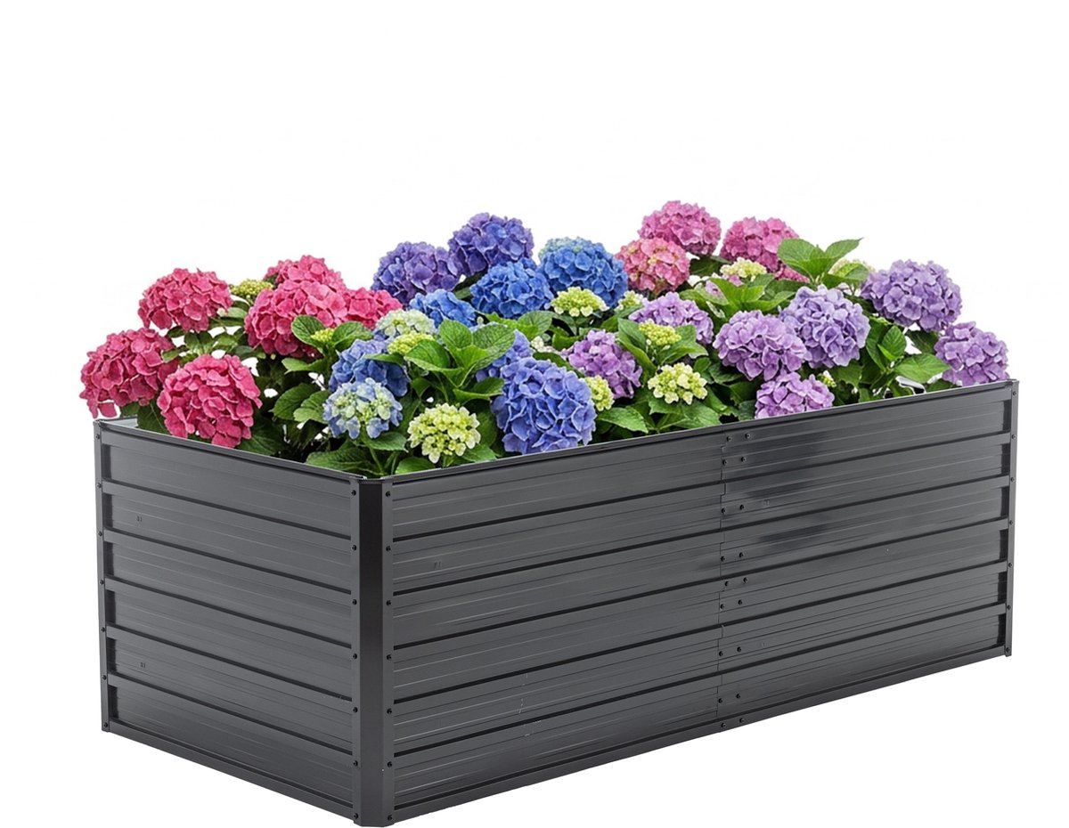Metalen Verhoogd Tuinbed - 190x90x64 cm - Open aan de onderkant - Moestuinbak – Duurzame Roestvrije Plantenbak voor groenten, bloemen, balkons en tuinen - Zwart