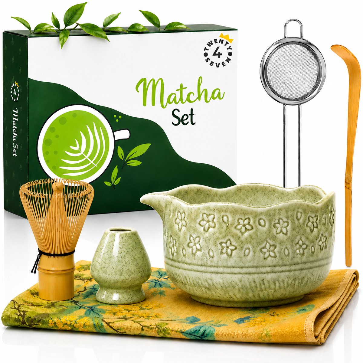 Twenty4seven® Complete Matcha Set - 7-Delige Starterkit - Bamboe Whisk Klopper & Kom - Japanse Thee & Poeder Accessoires - Cadeauset