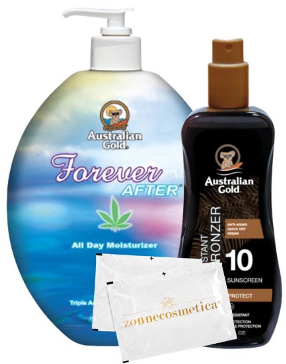 Australian Gold SPF 10 Spraygel met bronzer + Forever After + 2 Verfrissingsdoekjes
