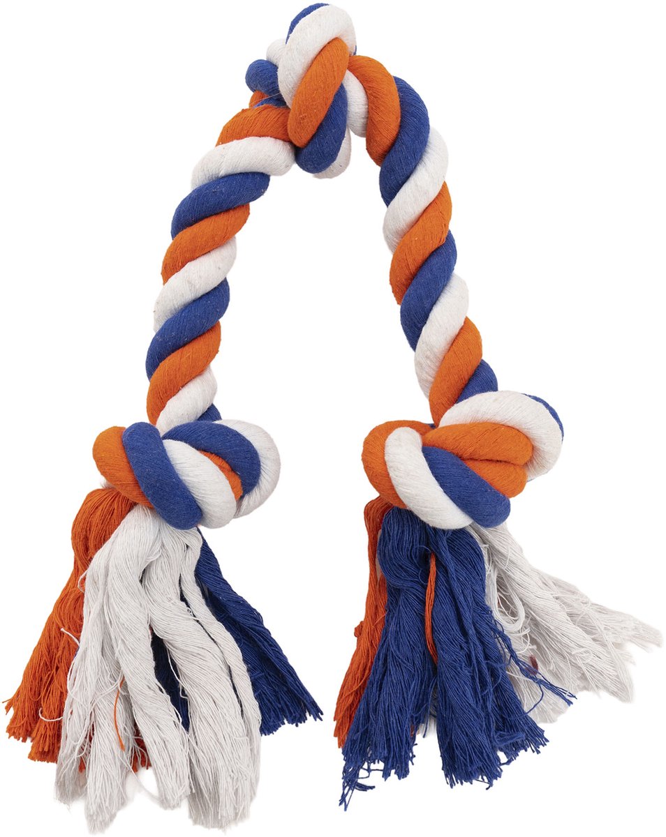 Hofman Animal Care Flostouw - Hondenspeeltje - Trektouw Hond - Stevig Hondenspeelgoed – Hondentouw van Katoen - Oranje, wit en blauw