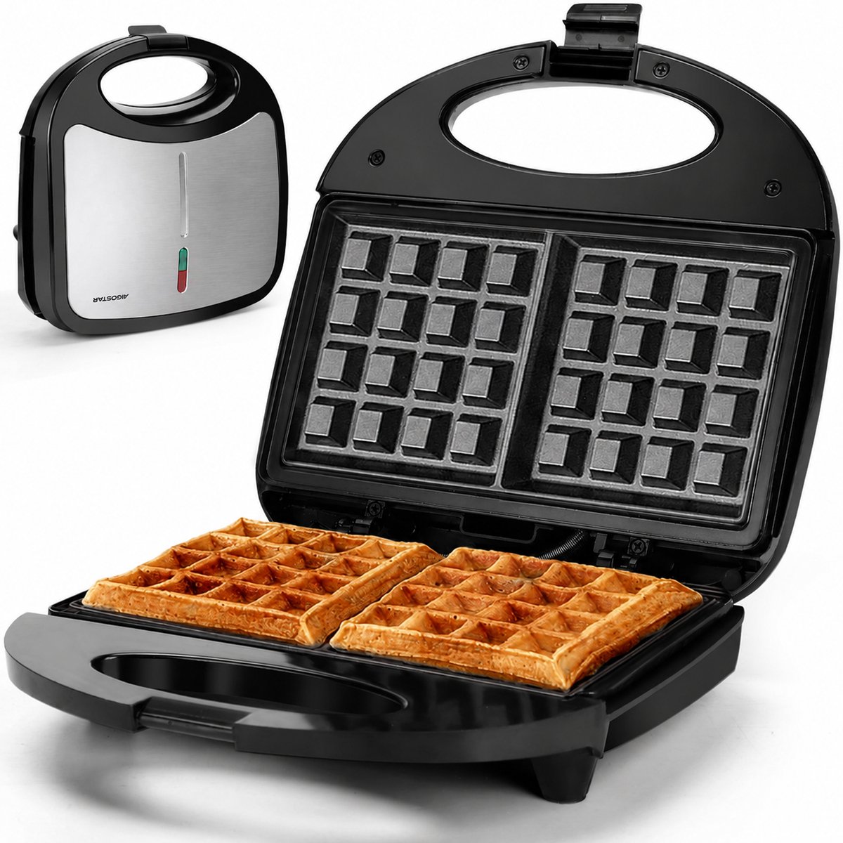 Aigostar Sweet 30J4O - Wafelijzer - Wafelmaker voor 2 Wafels - Anti-Aanbaklaag - met Indicatielampje - 750W - RVS