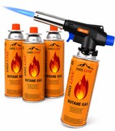 SMH LINE® Butaan gasbrander, inclusief 4 butaan gasbussen| Crème brûlée brander