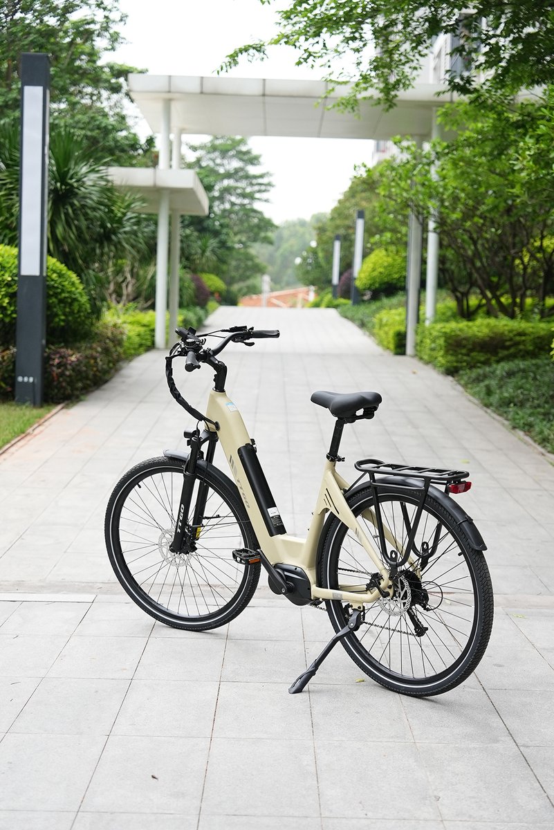 Elektrische Stadsfiets TTGO C7 SE - 28 INCH Banden - 250W Bafang Middenmotor - 36V18Ah Accu - Bereik tot 140km - Shimano 9 Versnellingen - Beige thumbnail 6
