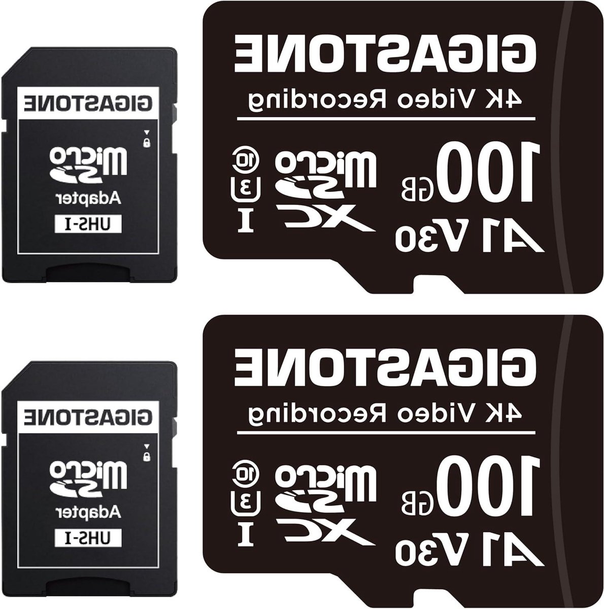 Micro SD Kaart - Geheugenkaart Opslag - Video Opnemen - A1 V30 Snelheid - 2-Pack 100GB - Zwart