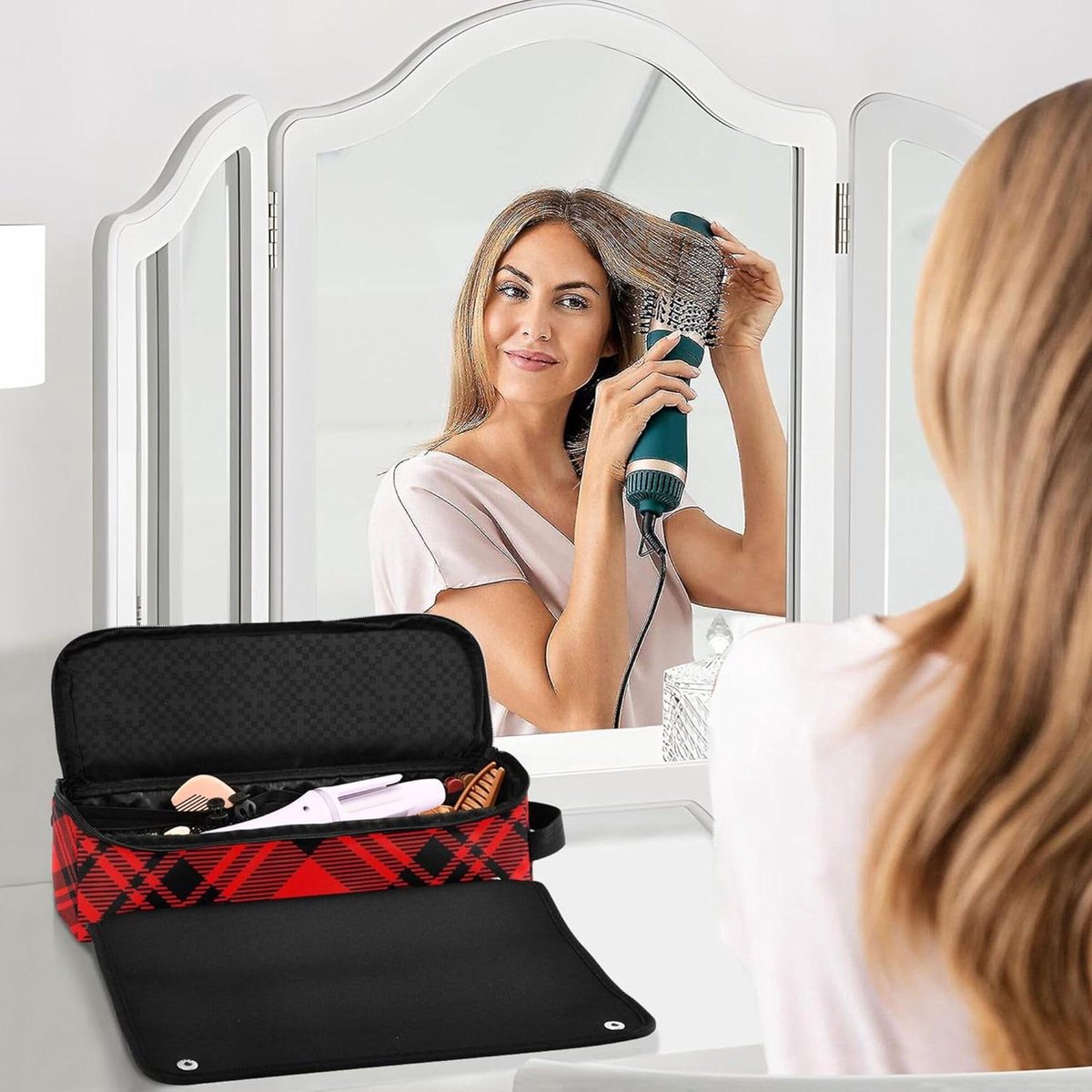 Krultang Reiskoffer - Styling Tool Tas - Haar Styling - 2-in-1 Hittebestendig - 37 x 10 x 10 cm - Zwart