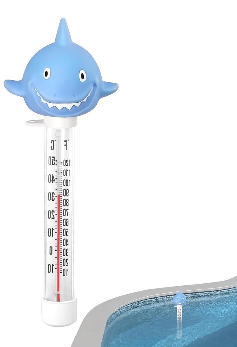 Zwembad Temperatuurmeter - Waterthermometer Drijvend - Water Meten - Boeiend Haai Design - 24 Centimeter - Grijs
