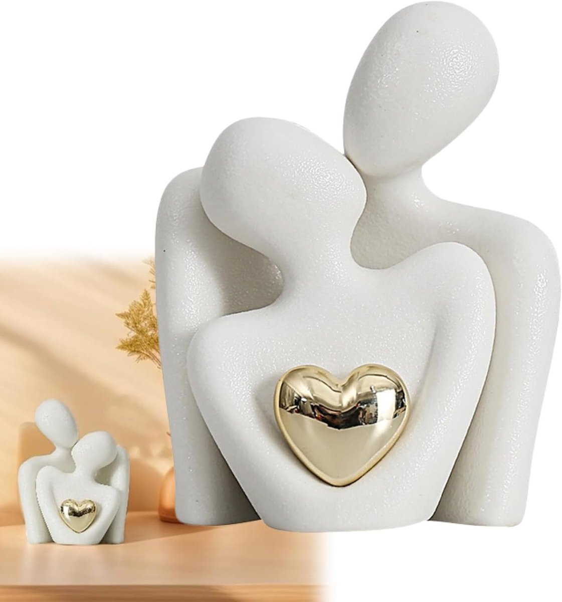 Omarmend Paar Standbeeld van Keramiek - Abstracte Sculptuur voor Romantische Decoratie, Uniek Cadeau voor Valentijnsdag, Jubileum en Verjaardag