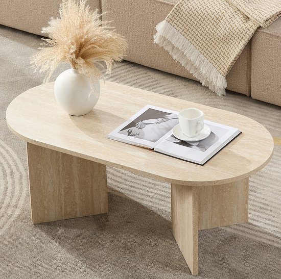 Home-Heaven® Salontafel Ovaal Rond Warm Travertin Steen - 100 x 50 x 40 cm (L x B x H)