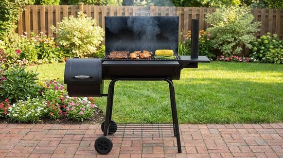 Houtskoolbarbecue House&Garden Smoker Pro XXL - BBQ Grillwagen met Deksel, Rookoven, Thermometer & Zijtafels - Grote Houtskool Grill Smoker voor Buiten - Verrijdbare Barbecue Grill met Schoorsteen - 147x126x126 cm - Zwart — afbeelding 5