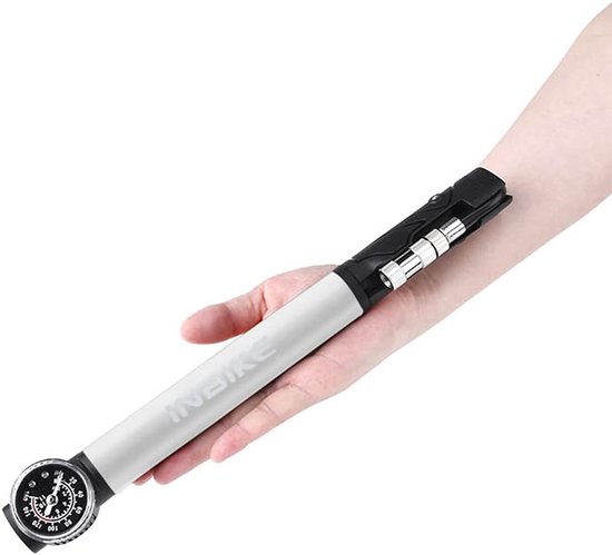 Mini Fietspomp - Draagbare Pomp - Banden Oppompen - Met Manometer - 28 cm - Zilver — afbeelding 2