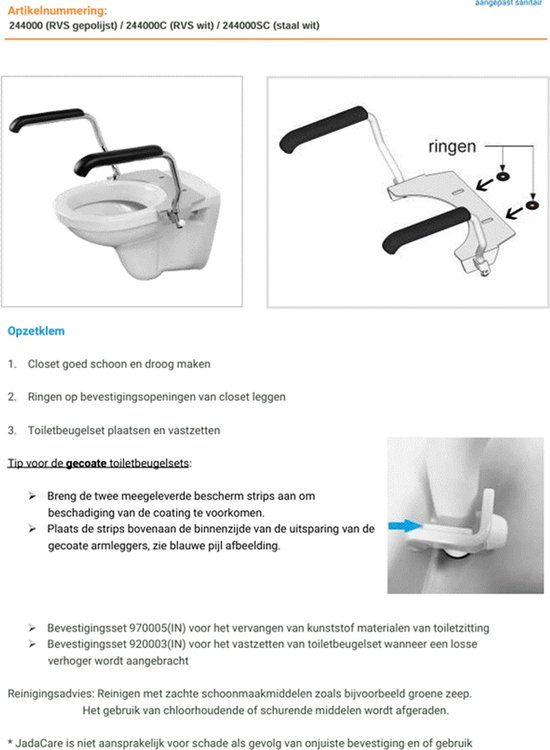 Jadacare - Toiletbeugel set /Toiletsteun Set - met opklapbare armsteunen - Staal Wit