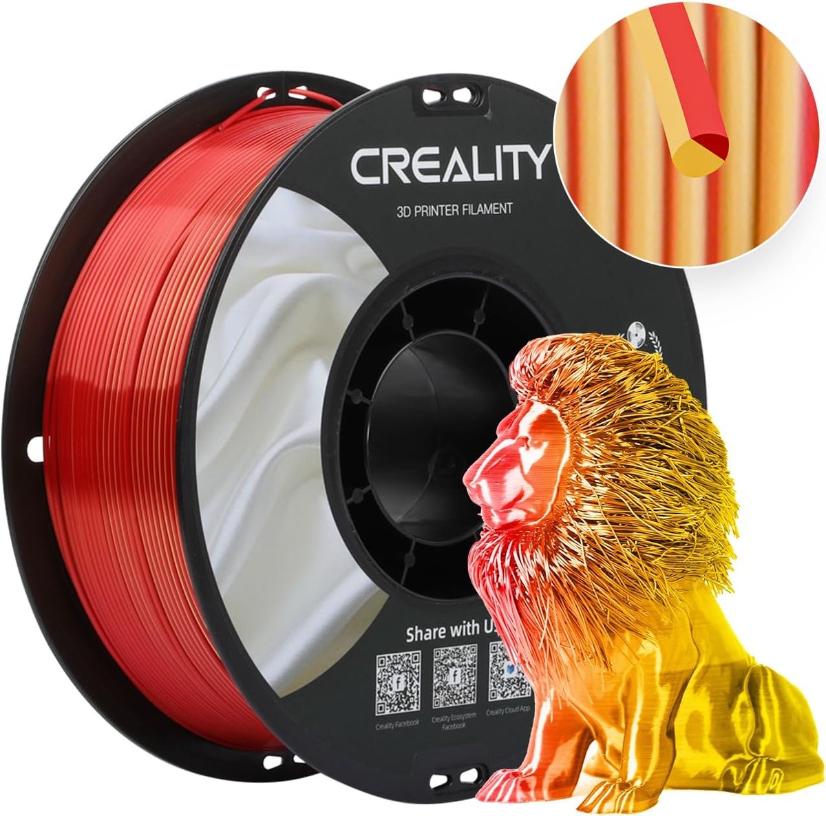 Creality CR Silk PLA Filament - Goudrood- 1,75 mm - 1 kg - 3D Printer Filament - glanzend en glad, glanzend zijde-PLA-filament - filament 3d printer -Voor de meeste 3D-printers Creality Ender K1, K1C, K2 Plus