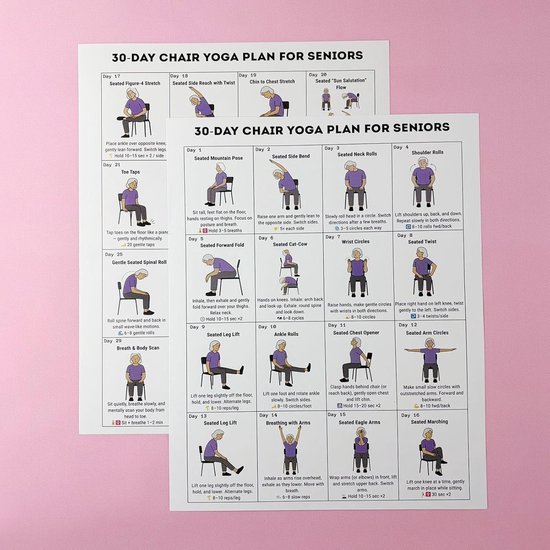Stoelyoga Poster - Fitness Gids - Senior Beweging - Visuele Stappen - 20x25 cm - Meerkleurig — afbeelding 4