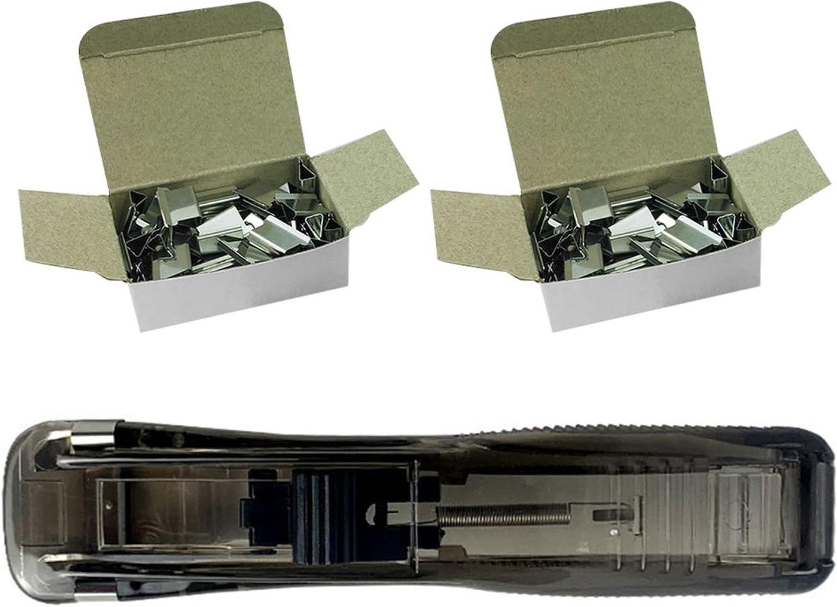 Nietmachine met Clips - Papierklem Dispenser - Documenten Beheren - Herbruikbare Clips - 11.5 x 2.5 x 1.5 cm - Zwart