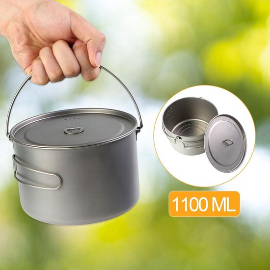 Kampeerpan - Reispan kookuitrusting - Buiten koken - Snelle warmteverdeling - 1100 ML - Titanium — afbeelding 2