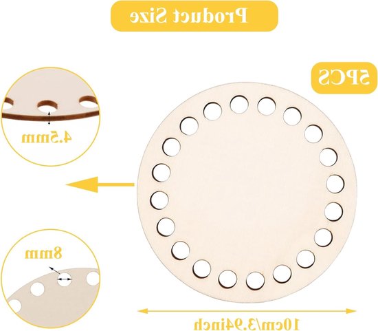 5-delige Houten Bodem voor Mandjes, 10 cm, Ideaal voor Haakmanden en DIY Creaties, Ronde Mandbodems voor Ambachtelijke Projecten — afbeelding 5