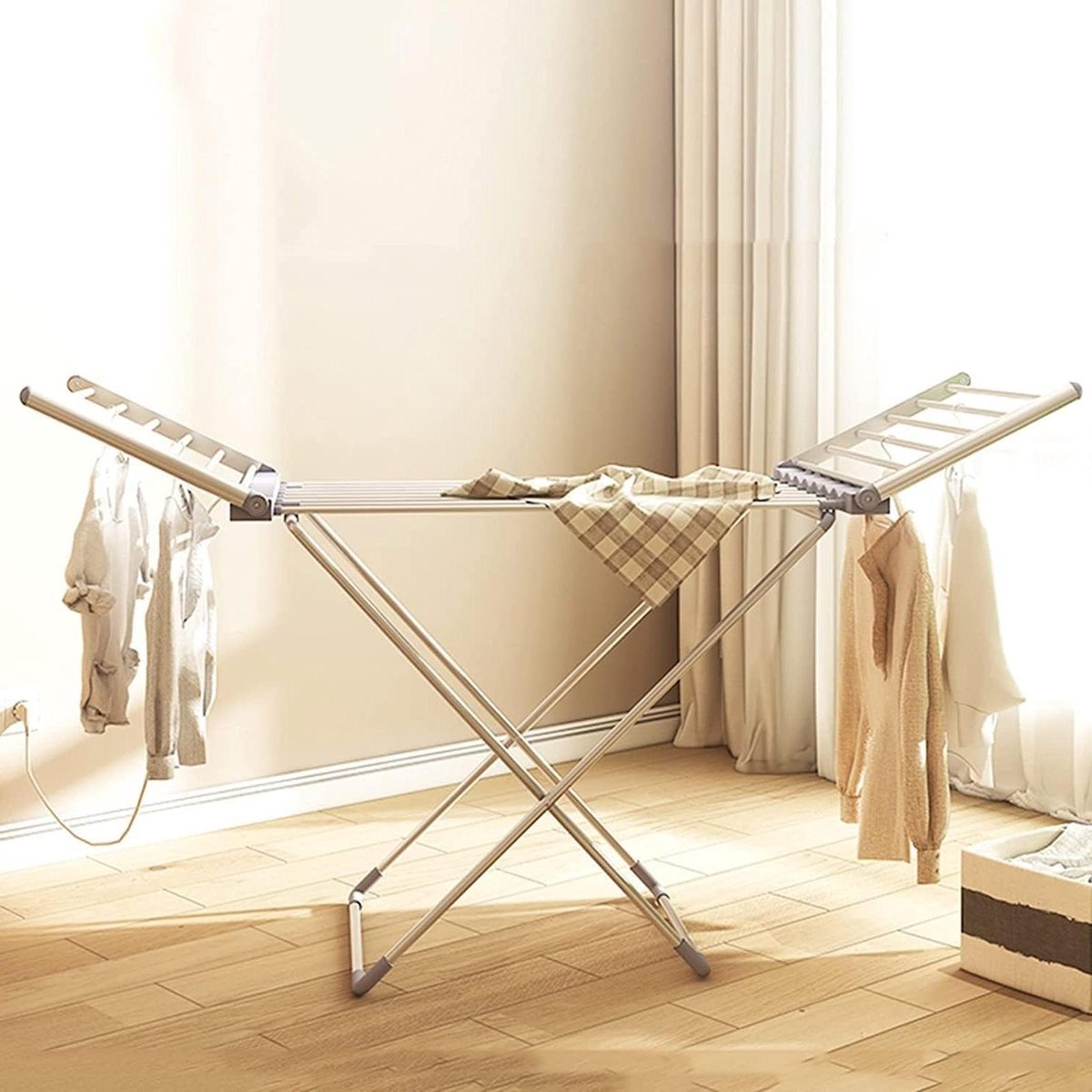 Elektrische Wasdroger Droogrek Verwarming Kleding Snel Drogen Constante Temperatuur 147 cm Hoog Zilver