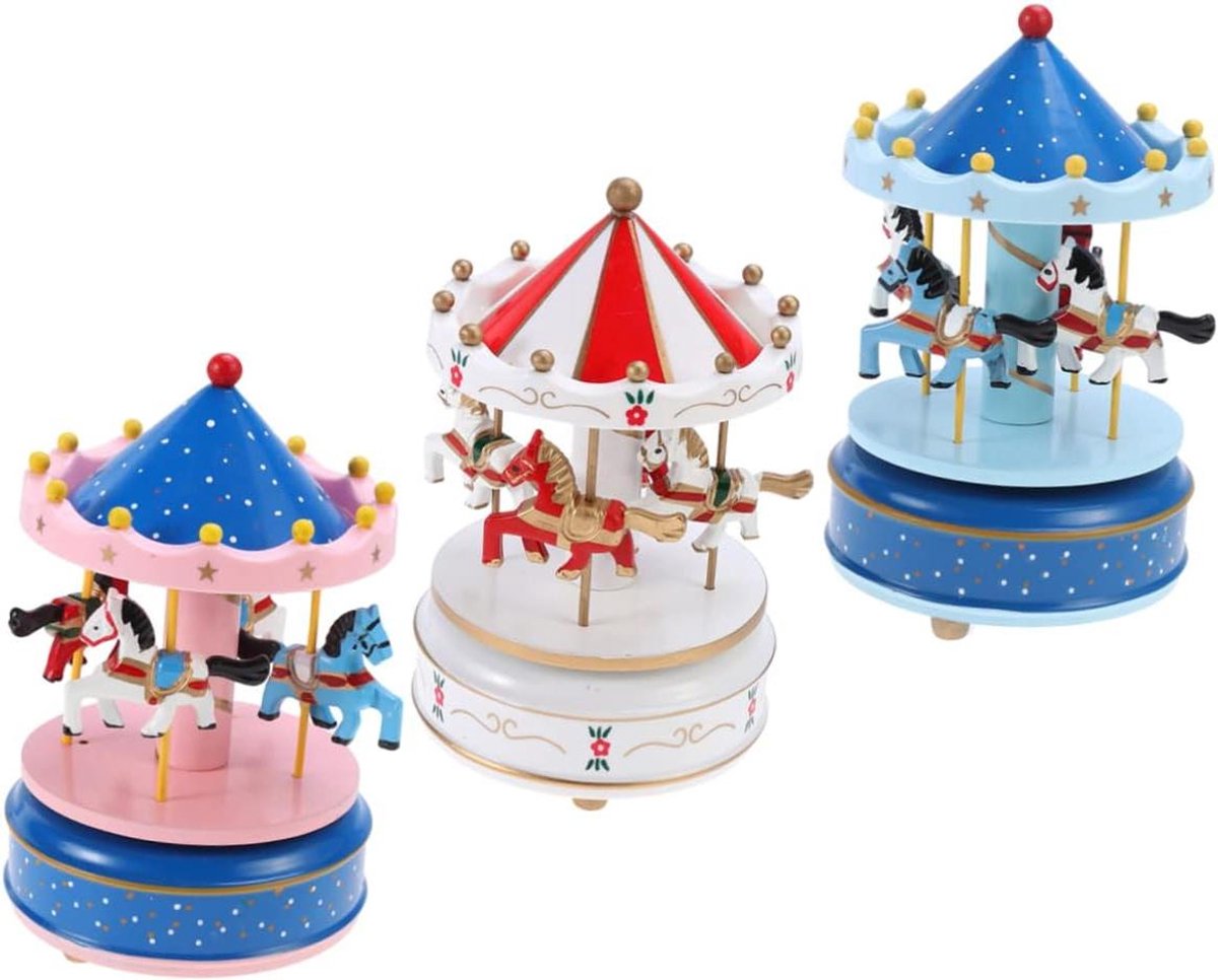 Muziekdoos Houten Kasteel - Draaiende Figuur - Romantische Sfeer Creëren - Mechanisch Uitslingerend - 18 x 10.5 cm - Blauw