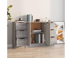 Nordvale 3-Delige Dressoir Set Grijs Sonoma – Moderne Sideboards en Buffetkasten met Opbergruimte voor Woonkamer en Eetkamer – Ruimtebesparend Design van Bewerkt Hout