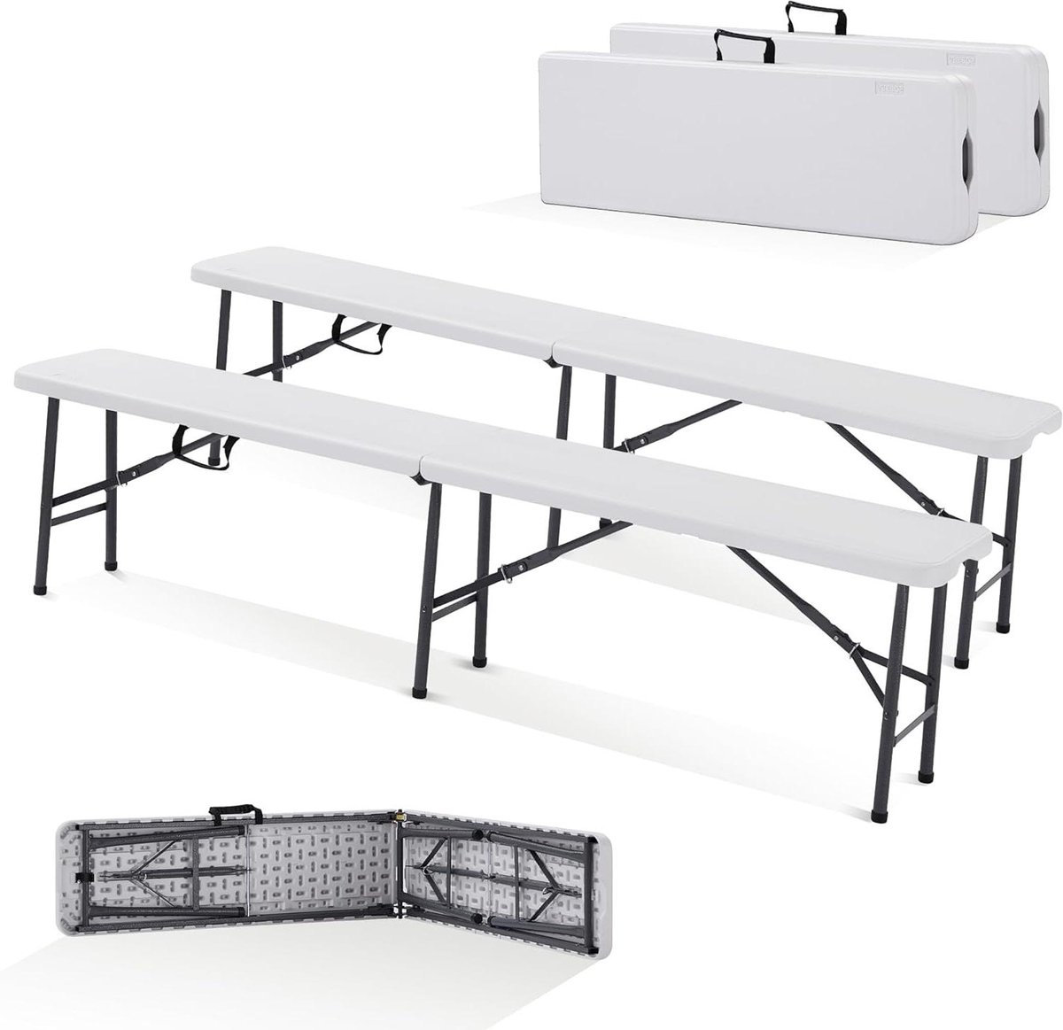 Opvouwbare Bank - Zitset - Feesten Organiseren - Draagbeugel - 183 cm - Wit