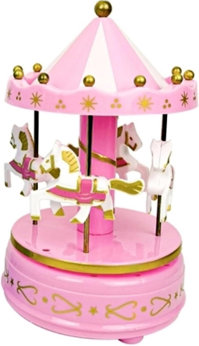 Muziekdoos Carrousel - Draaimolen Paardjes - Decoratie en Cadeau - Vintage Design - 165 cm - Afgebeeld
